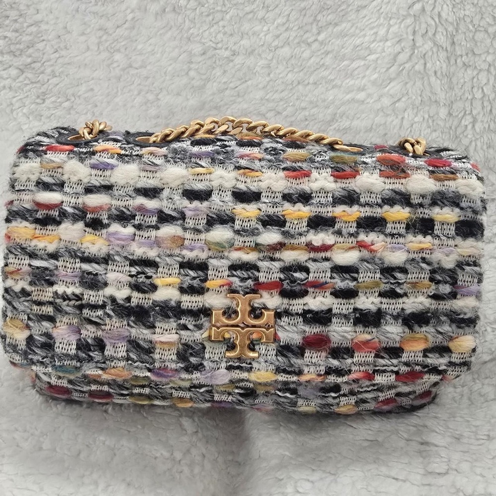 Tory Burch Tweed Clutch with Gold Chain